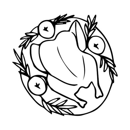 Doodle turkey on table. Thanksgiving day celebration dinner. Vector illustrationのイラスト素材