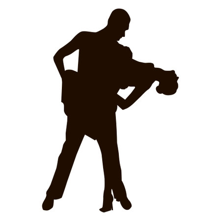 Silhouette of tango dance pair. Couple dancers. Black silhouette on competition in ballroom dancing Vector illustrationのイラスト素材