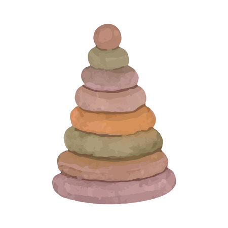 Watercolor brawn childrens pyramid. Vector illustration
