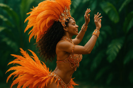 Woman performing samba in carnival costume. AI Generative.の素材