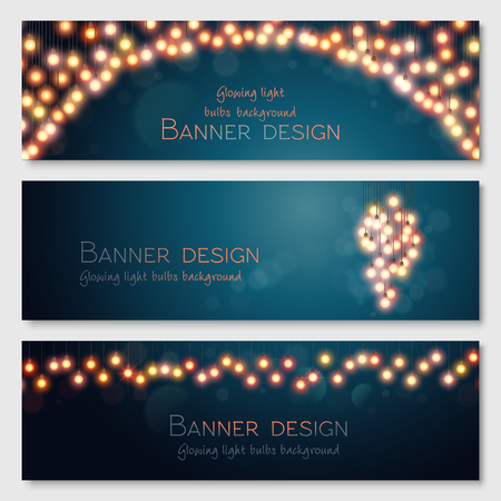 Glowing light bulbs design. Vector banners set. Website header template.のイラスト素材