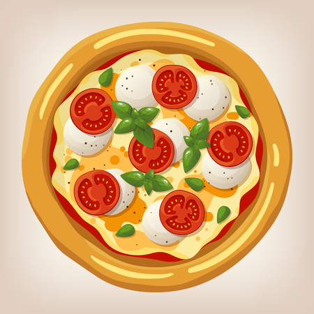 Pizza Margherita vector illustration. Pizza set. Cartoon style icon. Restaurant menu illustration.のイラスト素材