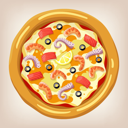 Seafood pizza vector illustration. Pizza set. Cartoon style icon. Restaurant menu illustration.のイラスト素材