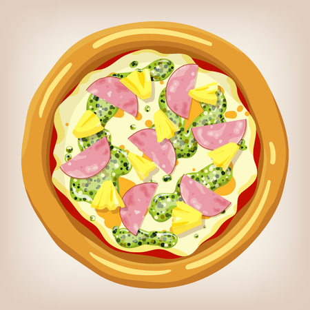 Hawaiian pizza vector illustration. Pizza set. Cartoon style icon. Restaurant menu illustration.のイラスト素材