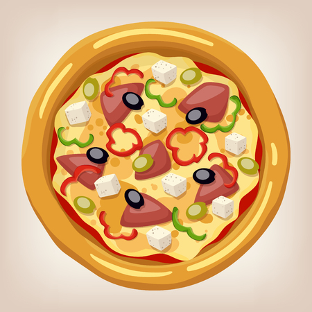 Greek pizza vector illustration. Pizza set. Cartoon style icon. Restaurant menu illustration.のイラスト素材