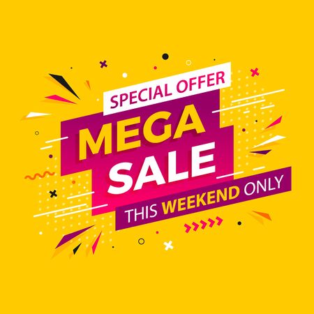 Bright modern Mega Sale banner for advertising discounts. Vector template for design special offer poster.のイラスト素材