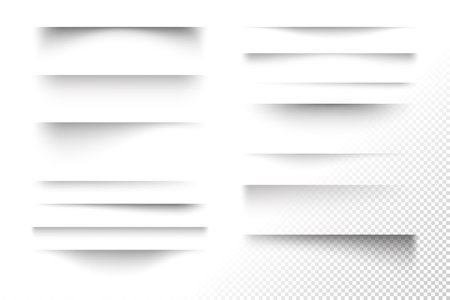 Set of realistic transparent soft shadows. Different shapes and intensity of overlay shadow effect. Collection of vector design elements for flyer, banner, poster, business card, site.のイラスト素材