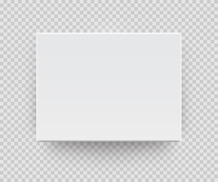 Canvas wall display with realistic shadow isolated on transparent background. White blank paper sheet hanging on the wall. Vector mockup template for picture, painting, poster, flyer, card, banner.のイラスト素材