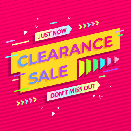 Vibrant clearance sale banner with neon colors and promotional text. Perfect for advertising big sales. Vector template for special offer poster design.のイラスト素材