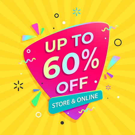 Vibrant neon sale banner with promotional text on yellow background. Perfect for advertising big...