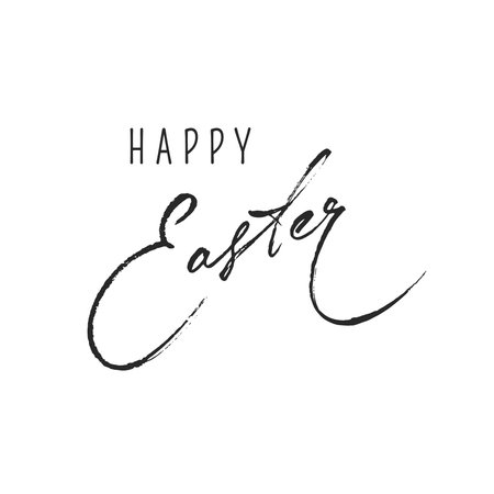 Minimalist Happy Easter lettering with handwritten thin script on a white background. Clean elegant vector with soft edges and modern composition, suitable for greeting cards and seasonal design.のイラスト素材