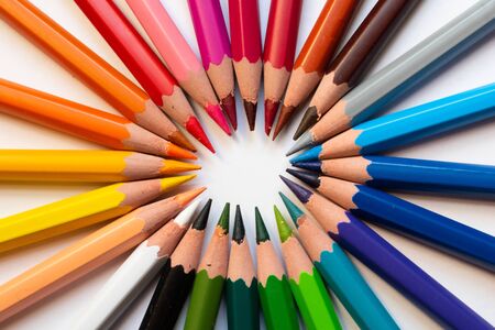 Colored pencils in a circle.の写真素材