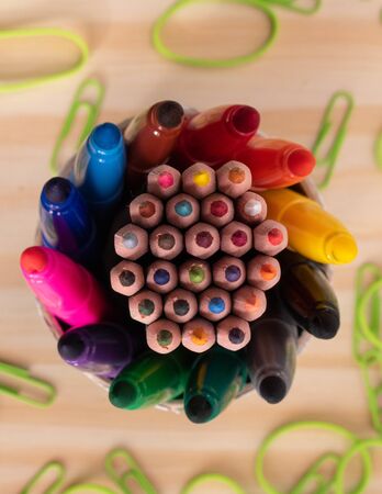 Pencils from aboveの写真素材