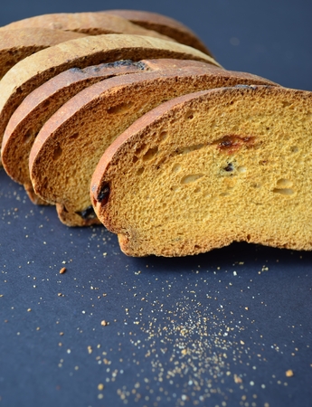 Rusk biscuit on black backgroundの写真素材