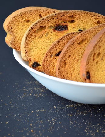 Rusk biscuit on black backgroundの写真素材