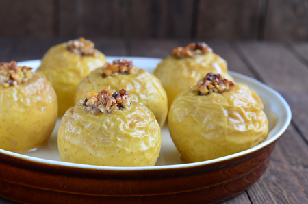 Baked and stuffed applesの写真素材