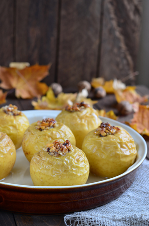 Baked and stuffed applesの写真素材