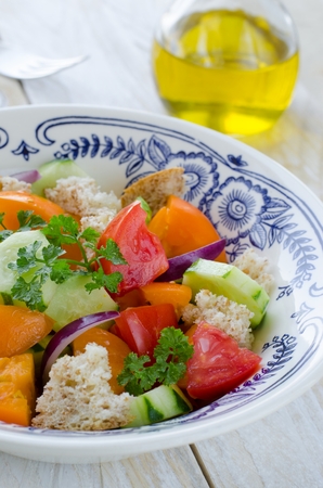 Fresh vegetables Tuscan salad Panzanellaの写真素材