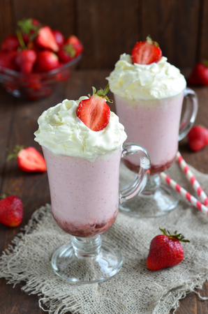Strawberry Milkshake with Whipped Creamの写真素材