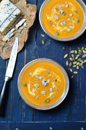 Pumpkin Soup with blue cheeseの写真素材