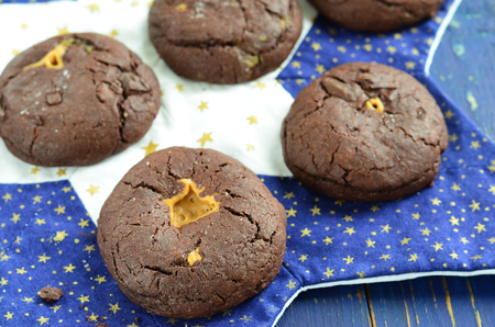 Chocolate cookies with peanut butterの写真素材
