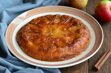 Homemade Apple Upside Down Cake on the Tableの写真素材