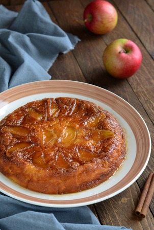 Homemade Apple Upside Down Cake on the Tableの写真素材