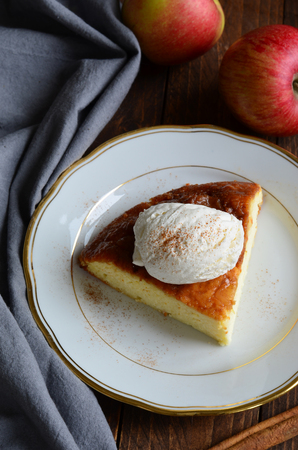 Piece of Apple Cottage Cake with Ice-Creamの写真素材