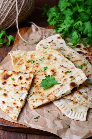 Flatbread with herbs, Kutabyの写真素材