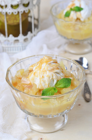 Pear Dessert with Ice-Cream and Caramelの写真素材