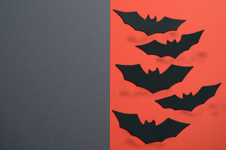 Black Bats on Orange Backround, Halloween Holiday Symbolの写真素材