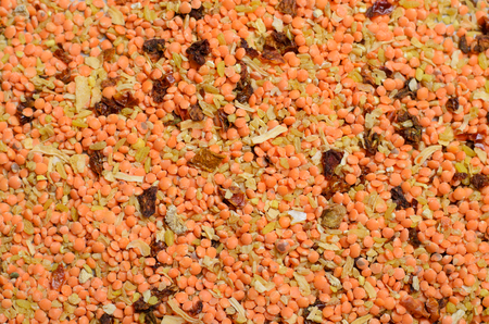Lentil and Bulgur Mix with Dried Herbs and Spices, Soup Mix on Grey Backgroundの写真素材