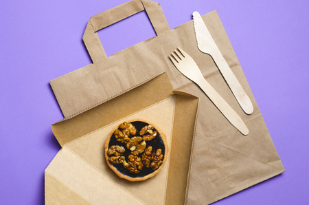 Take Away Food Concept, Eco Friendly Paper Packaging, Top Viewの写真素材