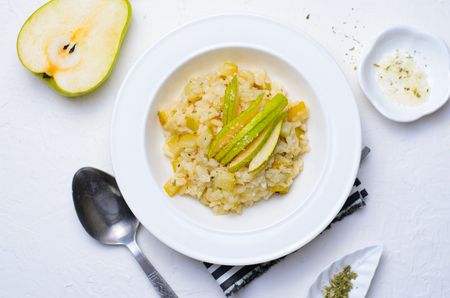 Pear and Parmesan Risotto on a Plate, Italian Cuisine, Tasty Homemade Vegetarian Dinnerの写真素材