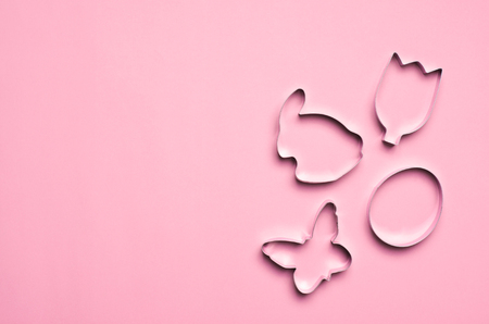 Easter Concept, Cookie Cutters on Pink Background, Copy Spaceの写真素材