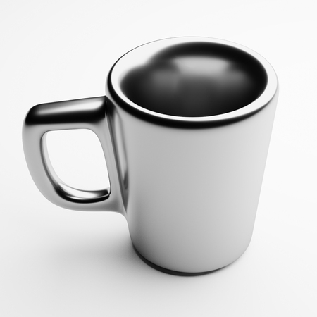 Ceramic Mug with Silver Coating, 3d rendering, Coffee Cup on Soft Grey Backgroundの写真素材