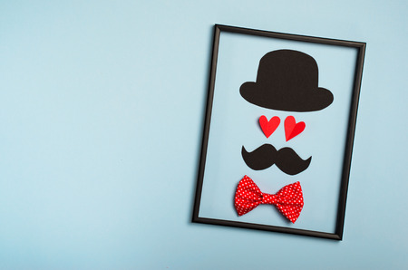 Male Silhouette, Mustache, Hat and Heart-Shaped Eyes, Intelligent Man, Man in Love Concept Backgroundの写真素材