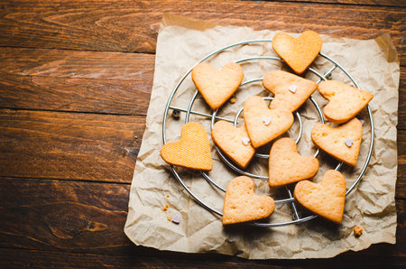 Cookies in Shape of Heart, Handmade Cookies for Valentine's Day, Mother's Day, Sweet Treatの写真素材