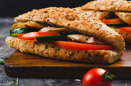 Grilled Chicken and Vegetable Sandwich, Healthy and delicious snack, breakfast, dinner or lunch on...