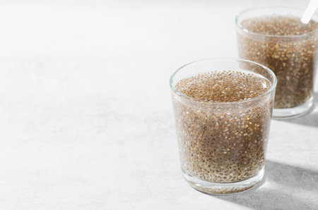 Water with Chia Seeds, Healthy Drink Concept on Bright Backgroundの写真素材