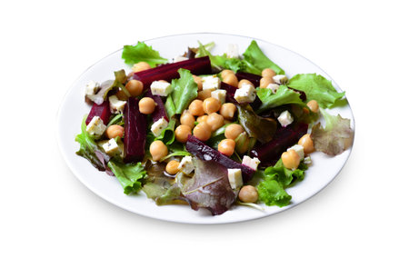 Beetroot and Chickpea Salad on White Isolated Backgroundの写真素材