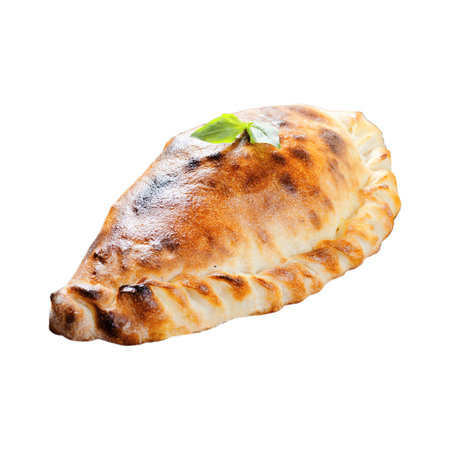 Delicious Pizza Calzone, Traditional Italian Pizza, White Background Isolatedの写真素材