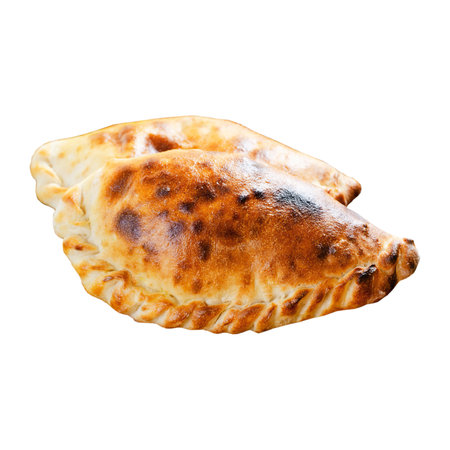 Delicious Pizza Calzone, Traditional Italian Pizza, White Background Isolatedの写真素材