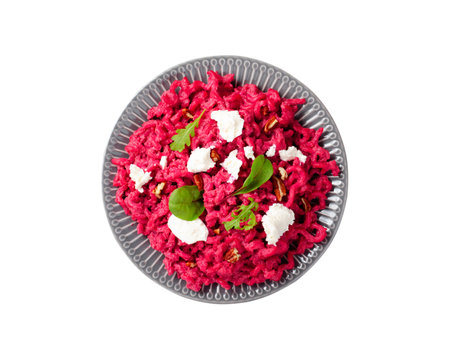 Pasta with Beet Sauce, Vegetarian Beetroot Pasta, Pink Pesto, Tasty Healthy Meal on White Backgroundの写真素材