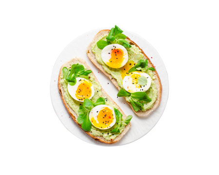 Avocado Toasts, Healthy Snack or Breakfast on White Background Isolatedの写真素材