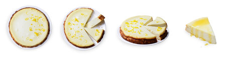 Lemon Cheesecake, Ricotta Pie, Greek Melopita Cake on White Isolated Backgroundの写真素材