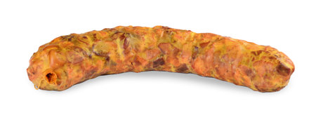 Smoked Sausage on White Isolated Background, Delicious Whole Sausageの写真素材
