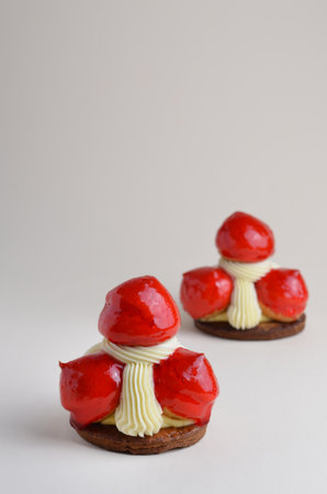 Saint Honore Cake with Profiteroles, Custard and Vanilla Cream, Traditional French Dessert, Valentine's Day Treatの写真素材