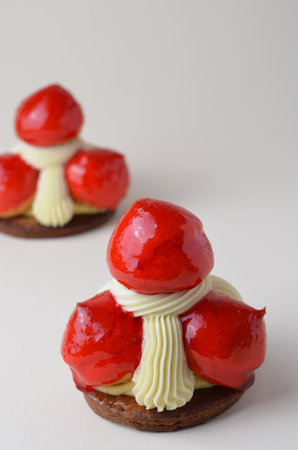 Saint Honore Cake with Profiteroles, Custard and Vanilla Cream, Traditional French Dessert, Valentine's Day Treatの写真素材