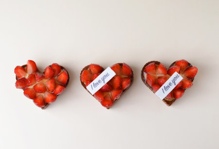 Strawberry Mini Tarts, Delicious Dessert, Valentine's Day Sweet Treatの写真素材